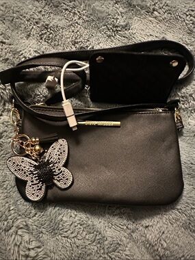 Steve Madden Black Crossbody Bag with Beaded Butterfly Charm